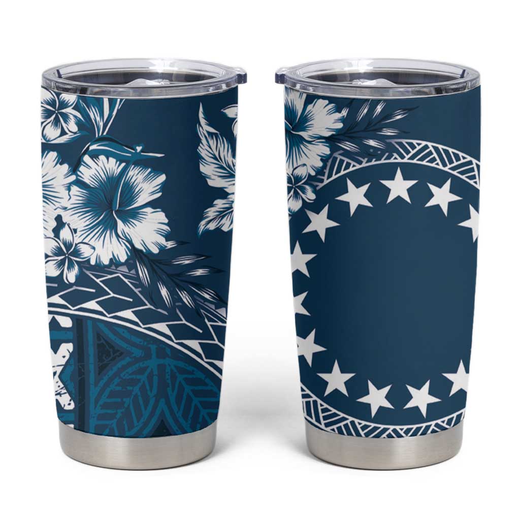 Kia Orana Cook Islands Tumbler Cup Tiare & Stars - Navy Blue