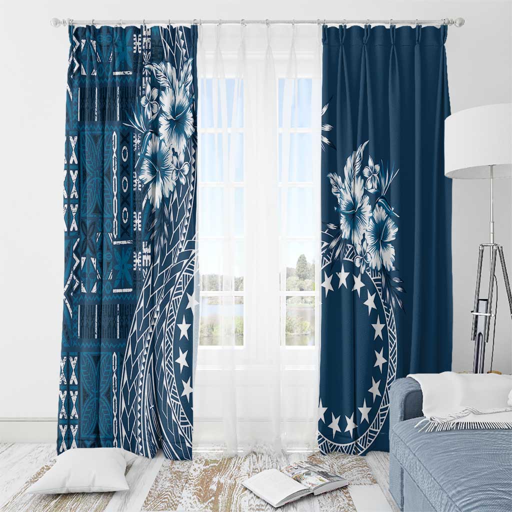 Kia Orana Cook Islands Window Curtain Tiare and Stars - Navy Blue