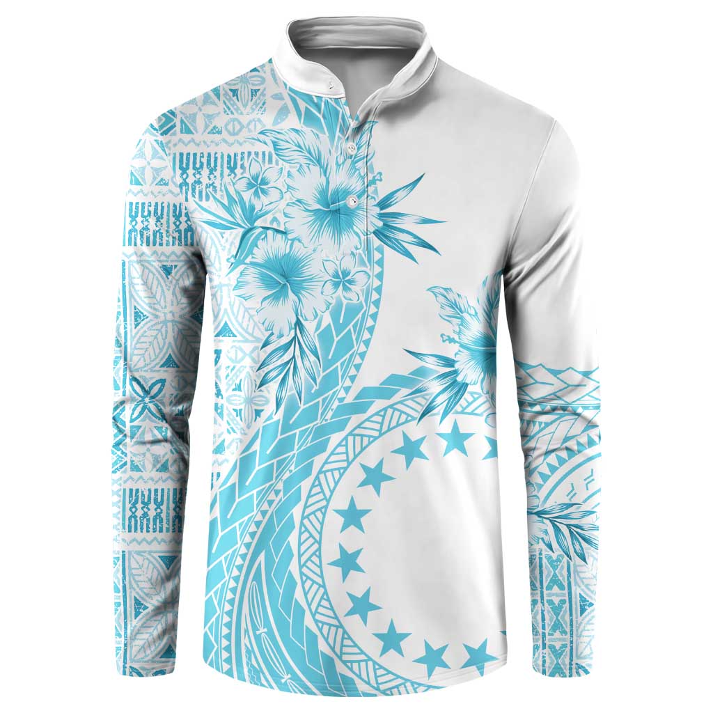 Kia Orana Cook Islands Button Sweatshirt Tiare and Stars - Turquoise