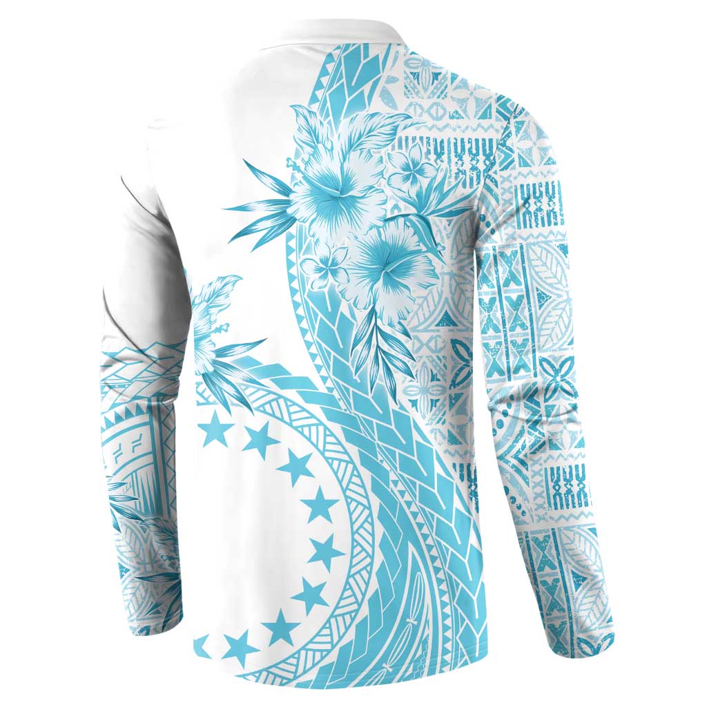 Kia Orana Cook Islands Button Sweatshirt Tiare and Stars - Turquoise