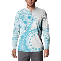 Kia Orana Cook Islands Button Sweatshirt Tiare and Stars - Turquoise