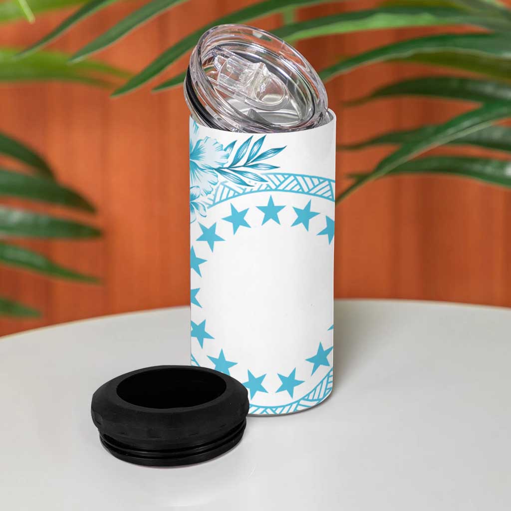 Kia Orana Cook Islands 4 in 1 Can Cooler Tumbler Tiare & Stars - Turquoise