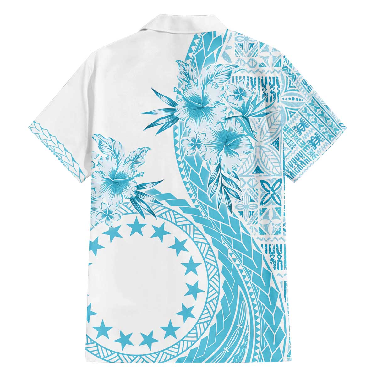 Kia Orana Cook Islands Family Matching Off The Shoulder Long Sleeve Dress and Hawaiian Shirt Tiare and Stars - Turquoise
