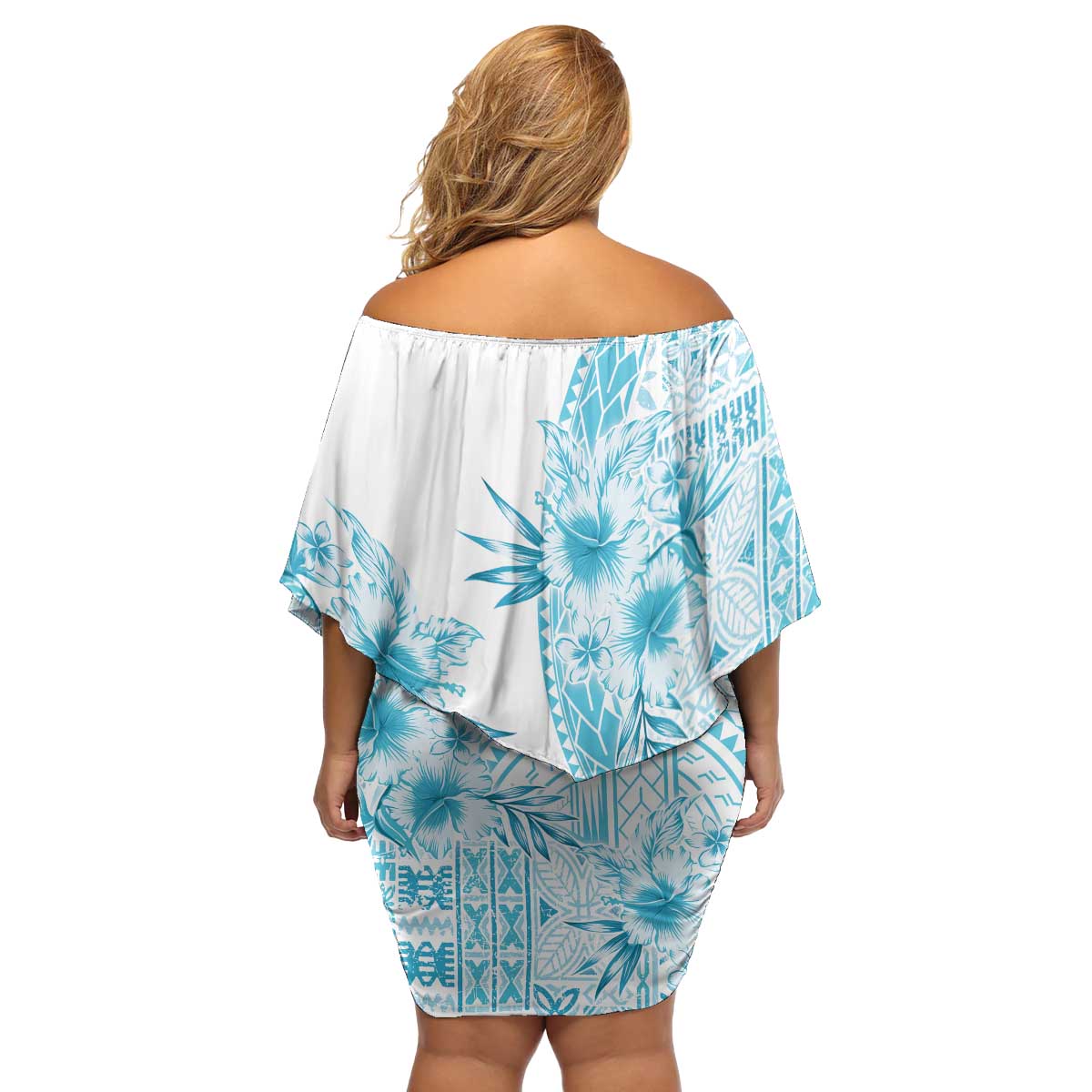 Kia Orana Cook Islands Family Matching Off Shoulder Short Dress and Hawaiian Shirt Tiare and Stars - Turquoise