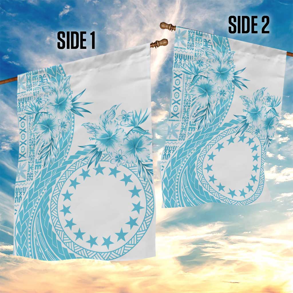 Kia Orana Cook Islands Garden Flag Tiare and Stars - Turquoise