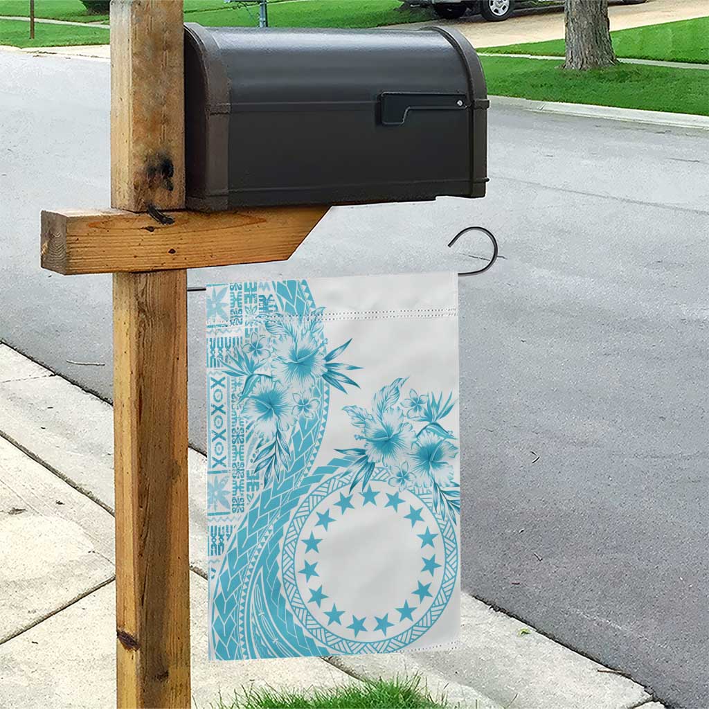 Kia Orana Cook Islands Garden Flag Tiare and Stars - Turquoise