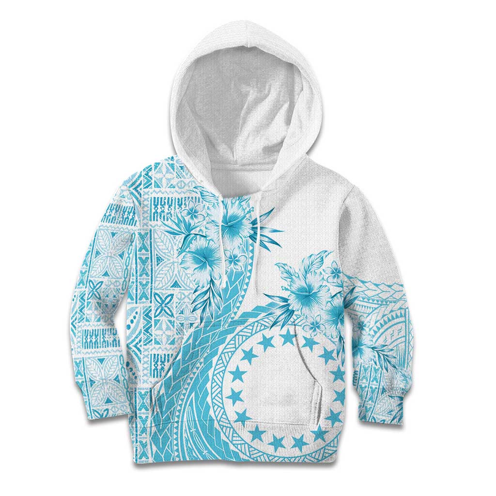 Kia Orana Cook Islands Kid Hoodie Tiare and Stars - Turquoise