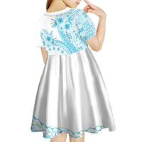 Kia Orana Cook Islands Kid Short Sleeve Dress Tiare and Stars - Turquoise