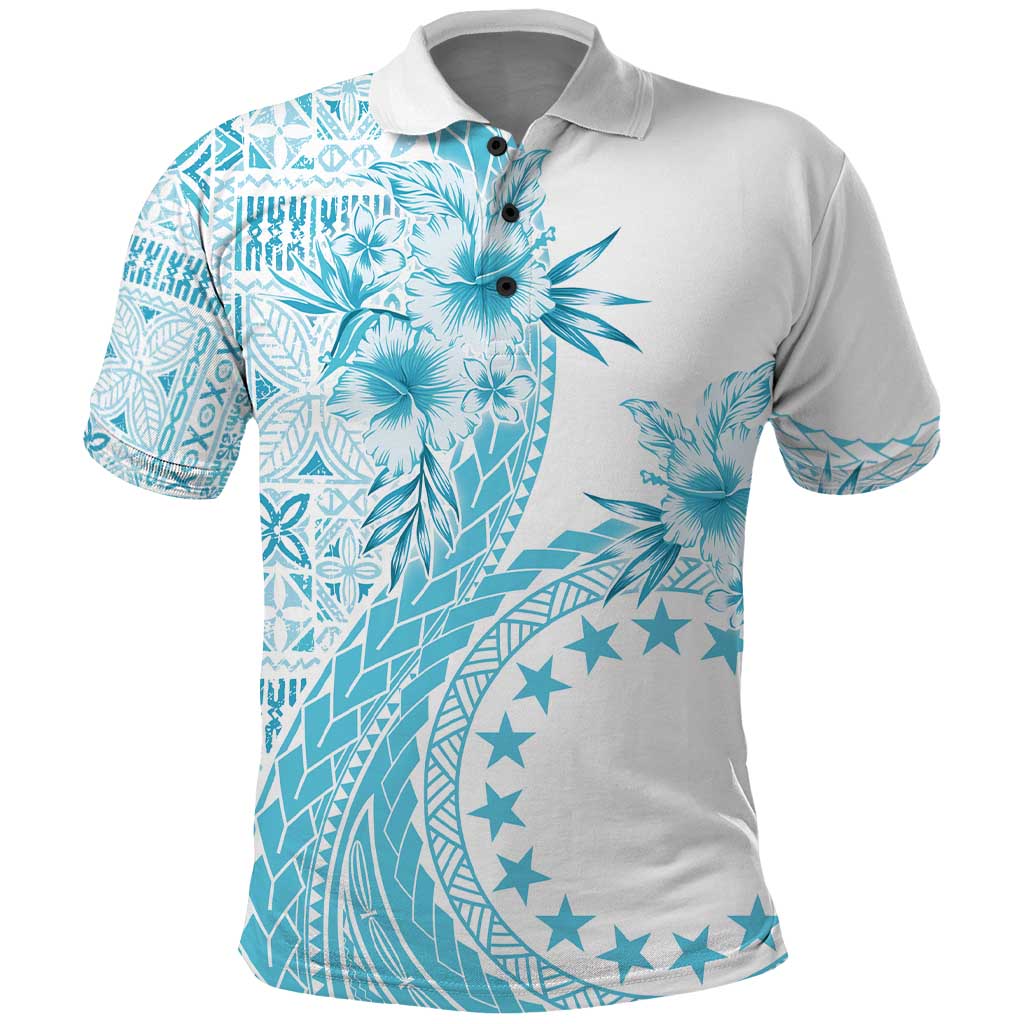 Kia Orana Cook Islands Polo Shirt Tiare and Stars - Turquoise LT7 Turquoise - Polynesian Pride