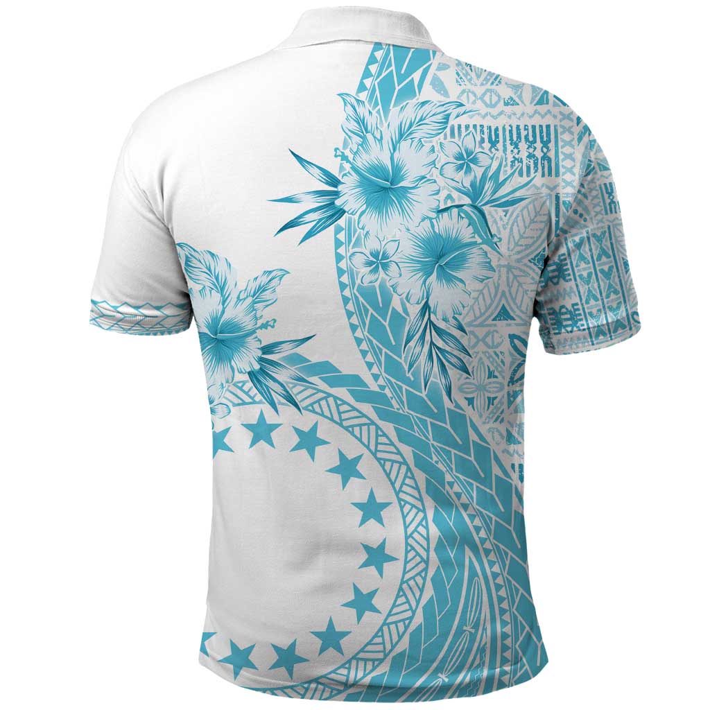 Kia Orana Cook Islands Polo Shirt Tiare and Stars - Turquoise LT7 - Polynesian Pride