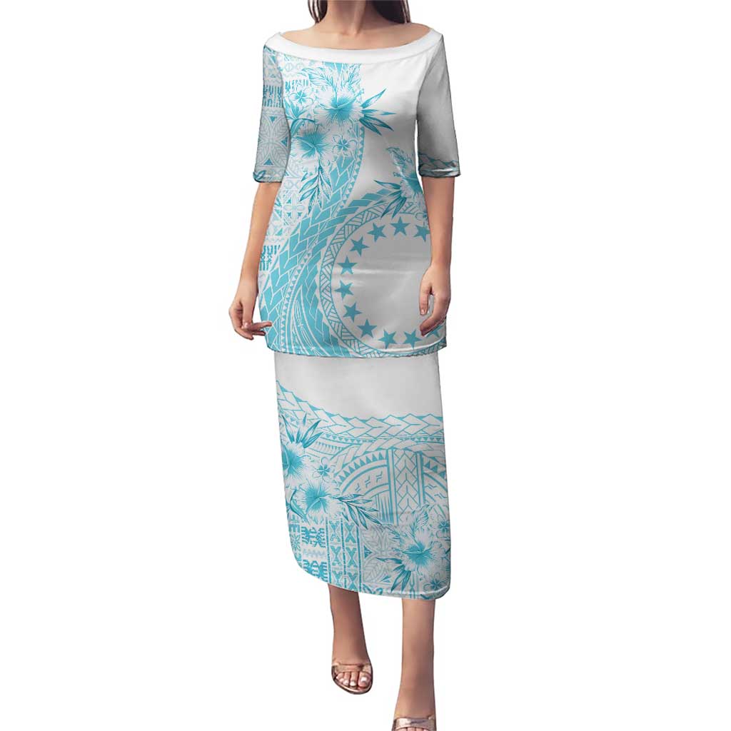 Kia Orana Cook Islands Puletasi Tiare and Stars - Turquoise