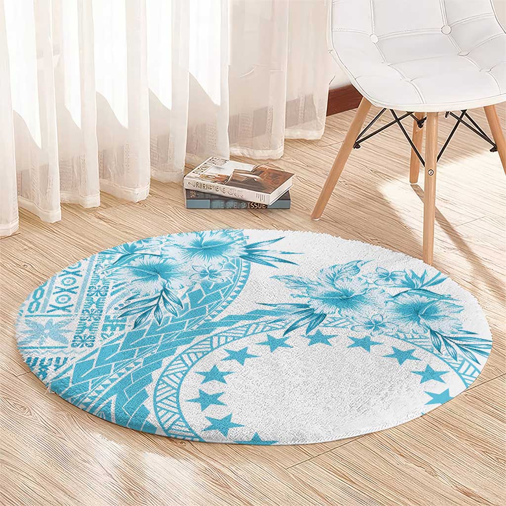 Kia Orana Cook Islands Round Carpet Tiare and Stars - Turquoise