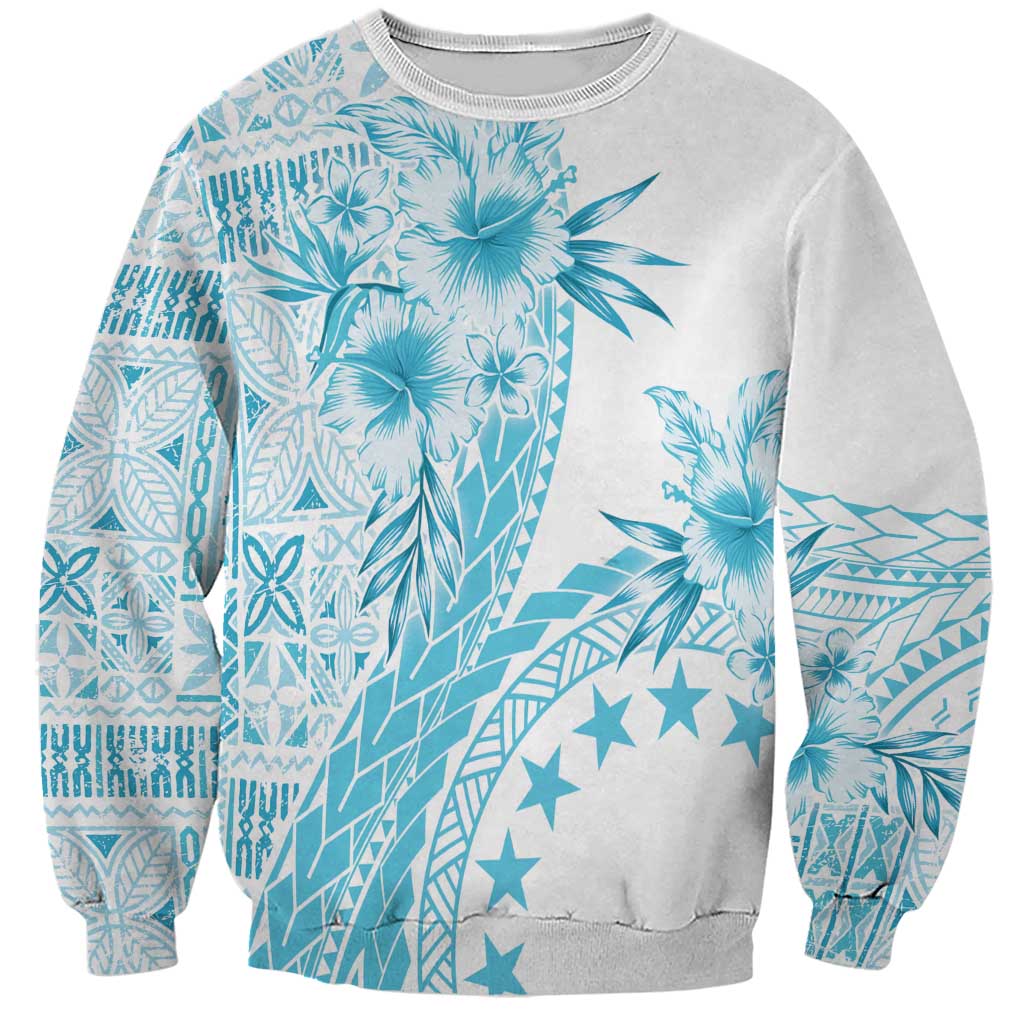 Kia Orana Cook Islands Sweatshirt Tiare and Stars - Turquoise
