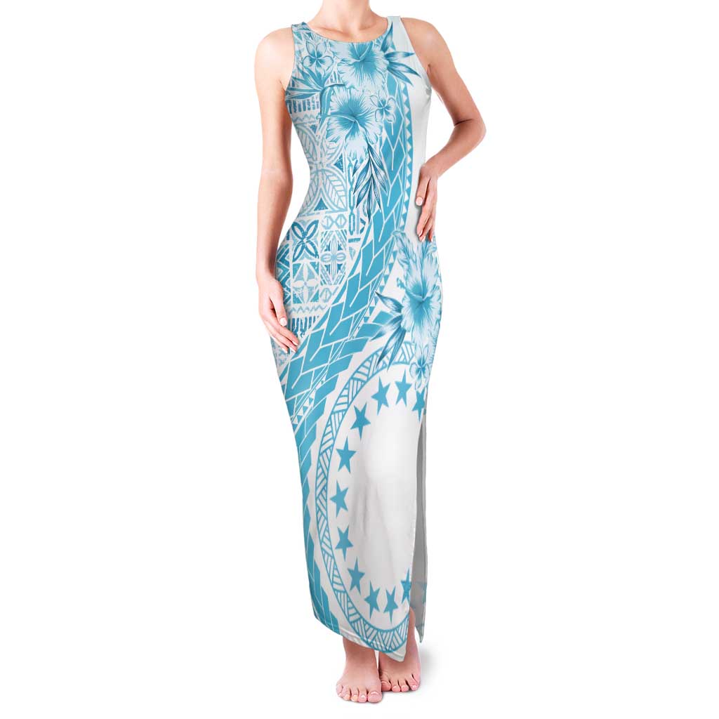 Kia Orana Cook Islands Tank Maxi Dress Tiare and Stars - Turquoise