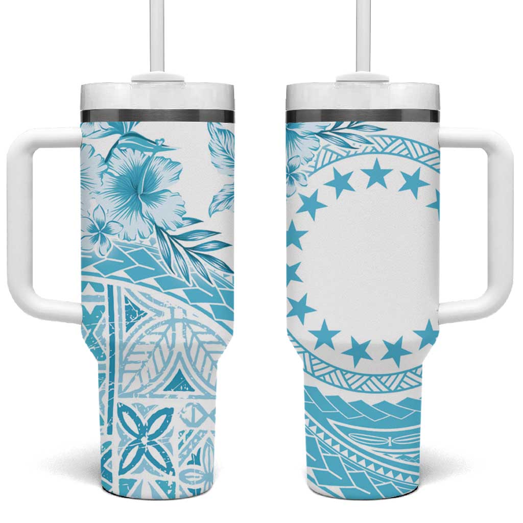 Kia Orana Cook Islands Tumbler With Handle Tiare & Stars - Turquoise