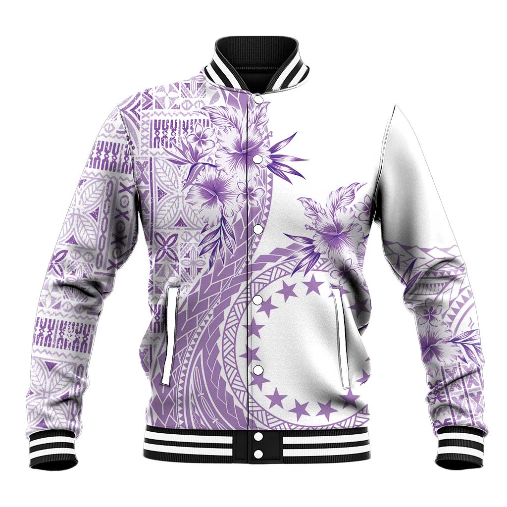 Kia Orana Cook Islands Baseball Jacket Tiare and Stars - Lavender