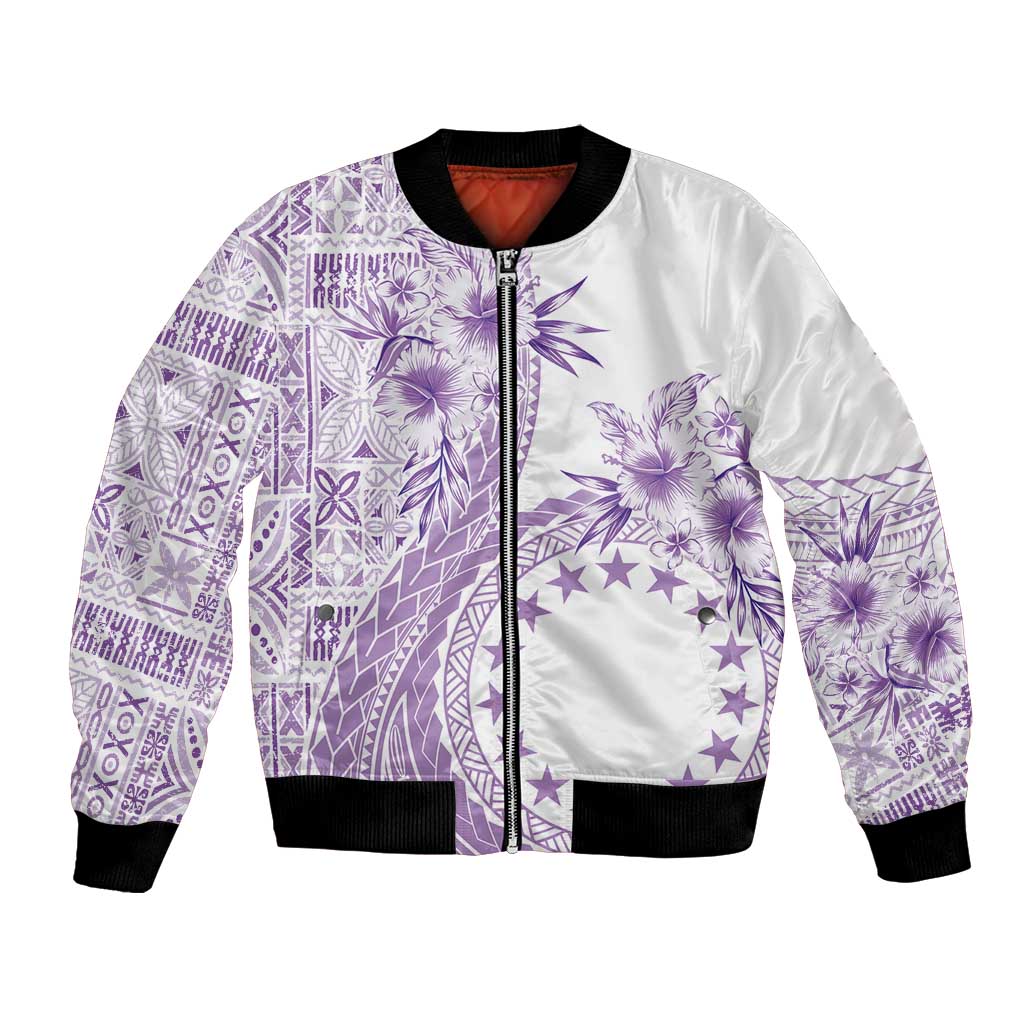 Kia Orana Cook Islands Bomber Jacket Tiare and Stars - Lavender