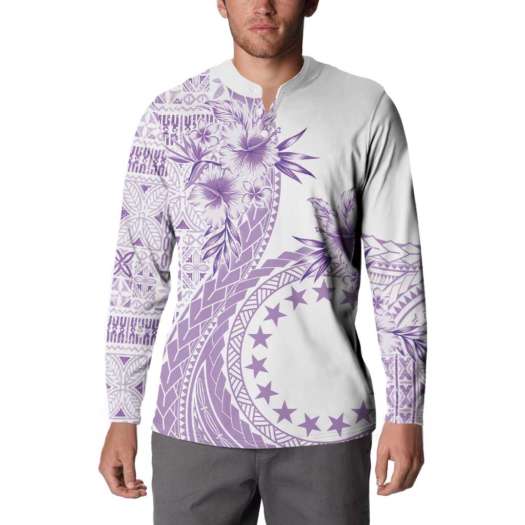 Kia Orana Cook Islands Button Sweatshirt Tiare and Stars - Lavender