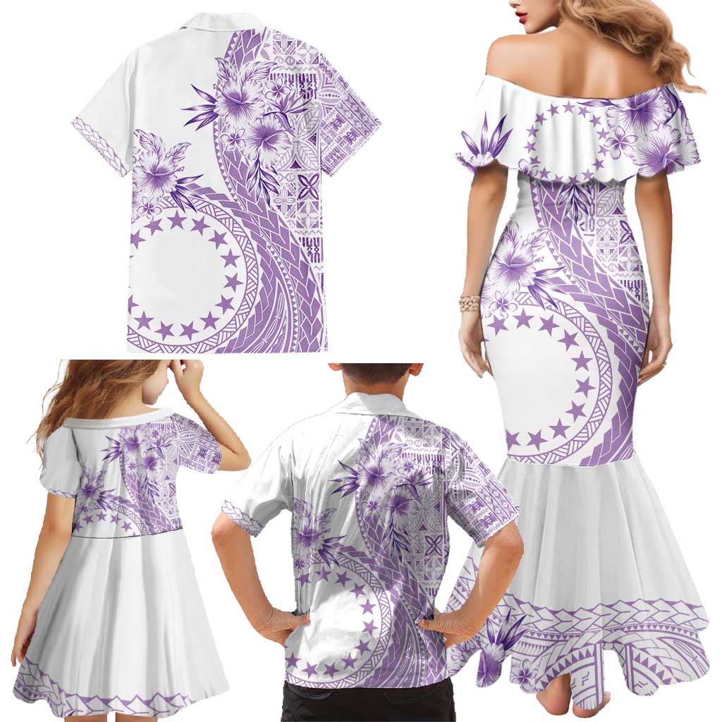Kia Orana Cook Islands Family Matching Mermaid Dress and Hawaiian Shirt Tiare and Stars - Lavender
