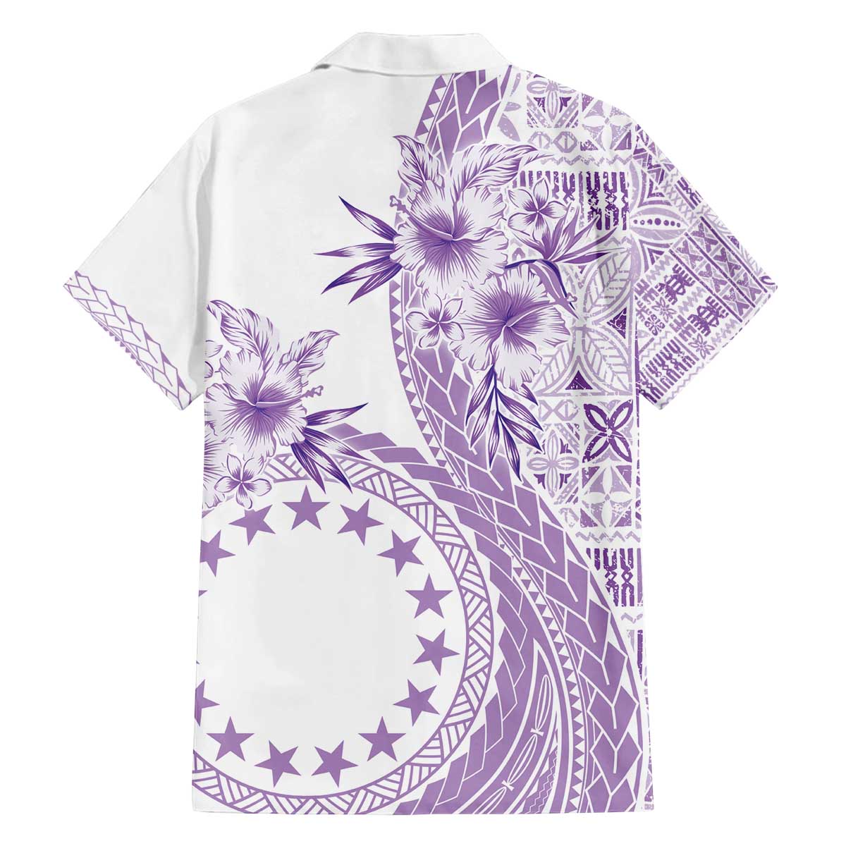 Kia Orana Cook Islands Family Matching Off Shoulder Short Dress and Hawaiian Shirt Tiare and Stars - Lavender