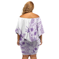 Kia Orana Cook Islands Family Matching Off Shoulder Short Dress and Hawaiian Shirt Tiare and Stars - Lavender