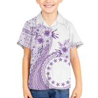 Kia Orana Cook Islands Family Matching Puletasi and Hawaiian Shirt Tiare and Stars - Lavender LT7 Son's Shirt Lavender - Polynesian Pride