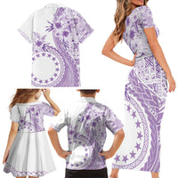 Kia Orana Cook Islands Family Matching Short Sleeve Bodycon Dress and Hawaiian Shirt Tiare and Stars - Lavender