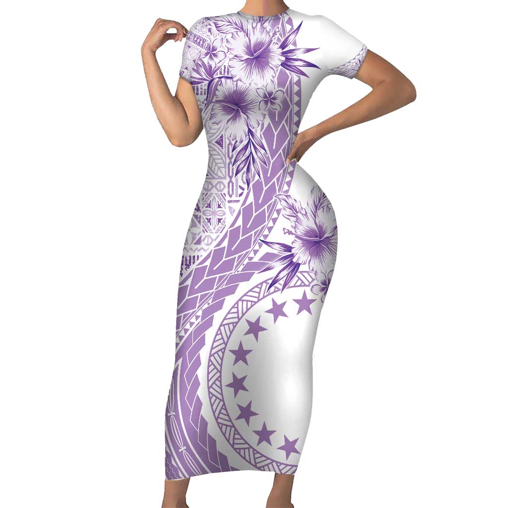 Kia Orana Cook Islands Family Matching Short Sleeve Bodycon Dress and Hawaiian Shirt Tiare and Stars - Lavender
