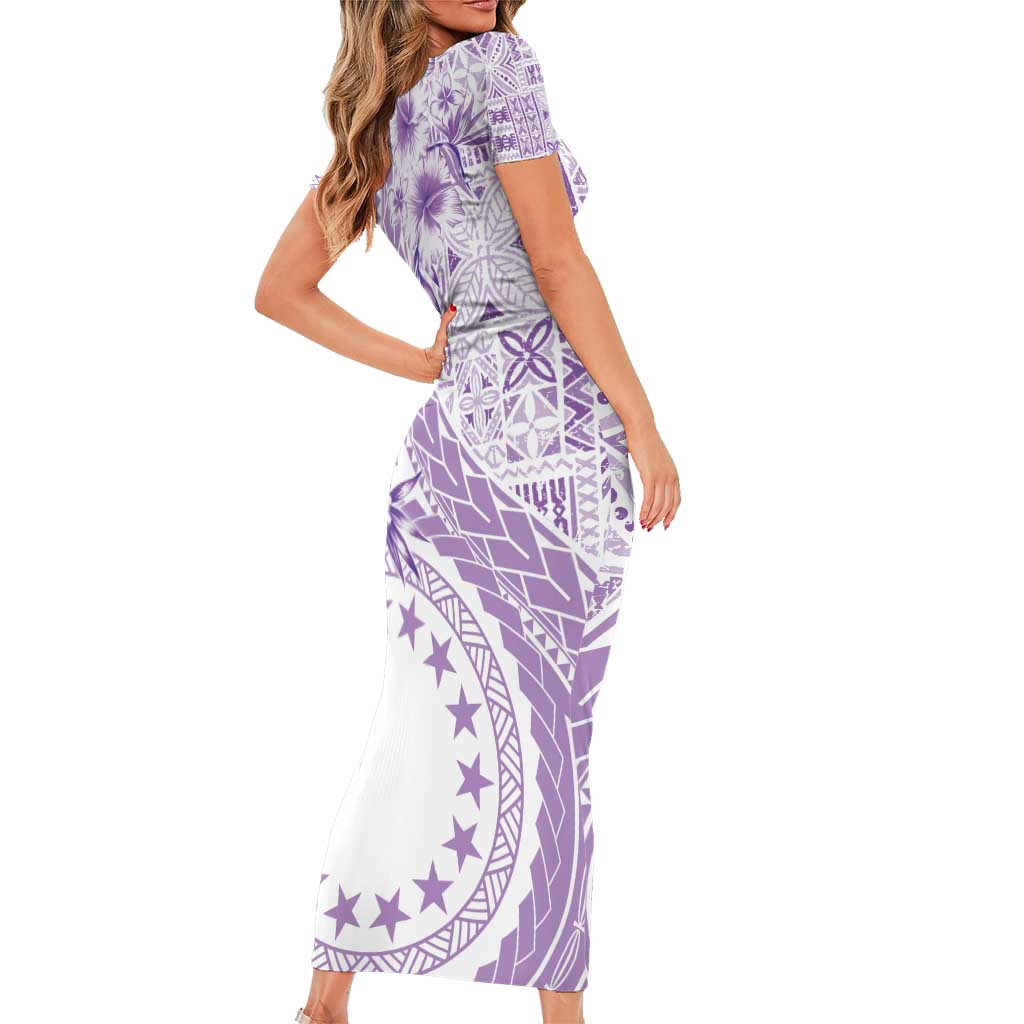 Kia Orana Cook Islands Family Matching Short Sleeve Bodycon Dress and Hawaiian Shirt Tiare and Stars - Lavender