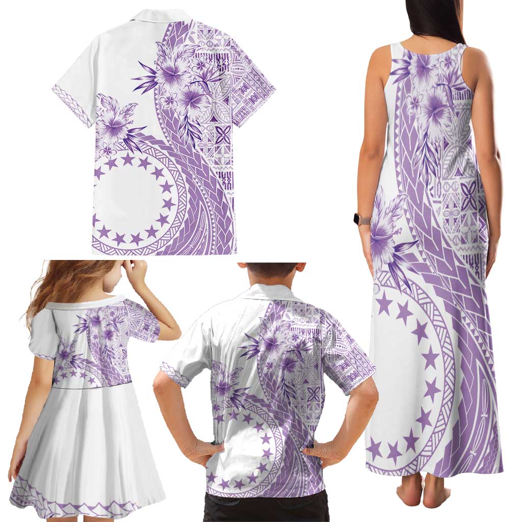 Kia Orana Cook Islands Family Matching Tank Maxi Dress and Hawaiian Shirt Tiare and Stars - Lavender