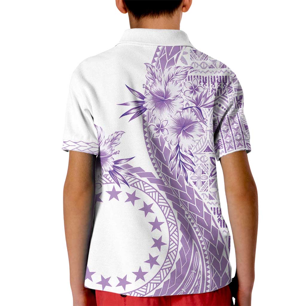 Kia Orana Cook Islands Kid Polo Shirt Tiare and Stars - Lavender