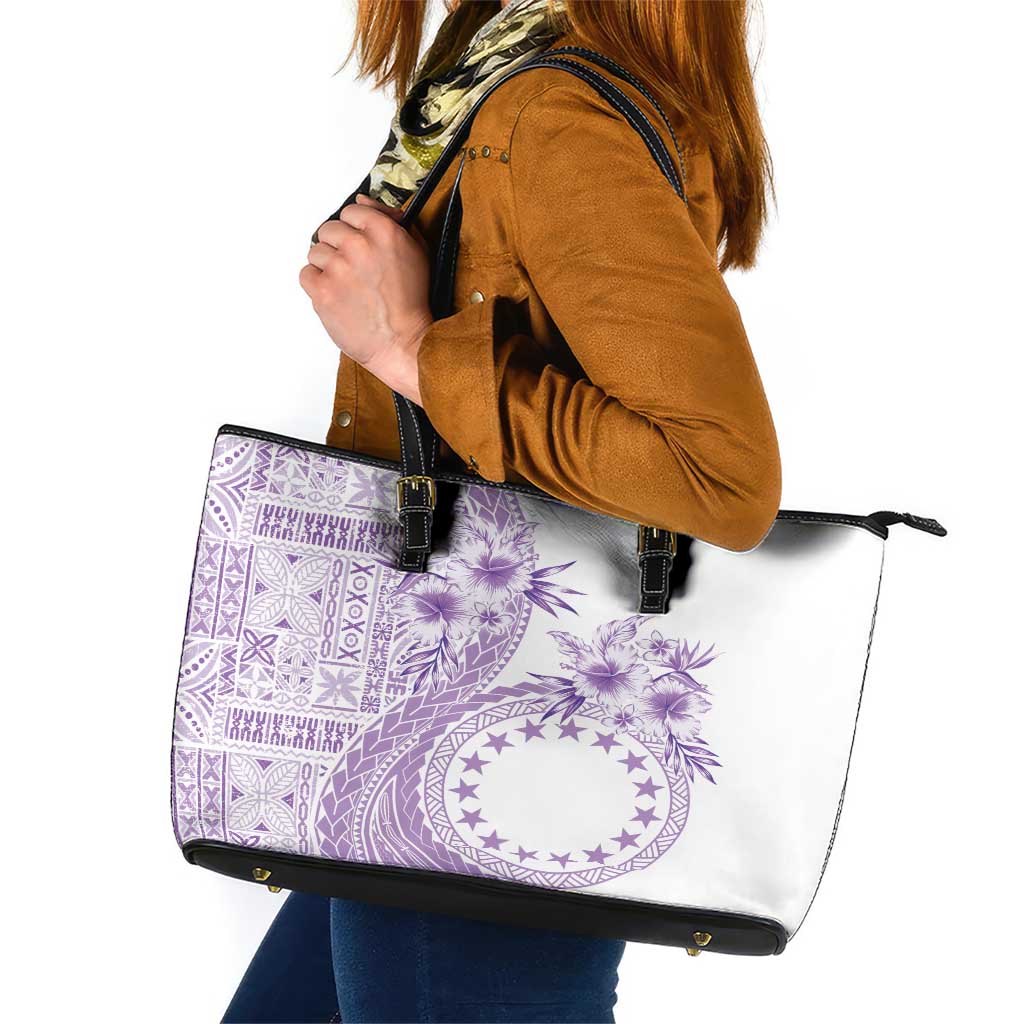 Kia Orana Cook Islands Leather Tote Bag Tiare and Stars - Lavender