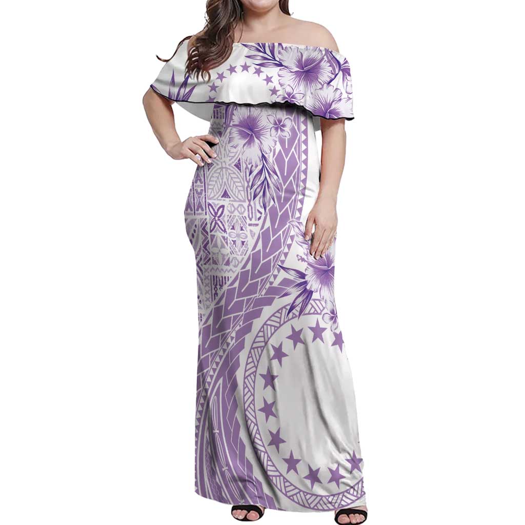 Kia Orana Cook Islands Off Shoulder Maxi Dress Tiare and Stars - Lavender LT7 Women Lavender - Polynesian Pride