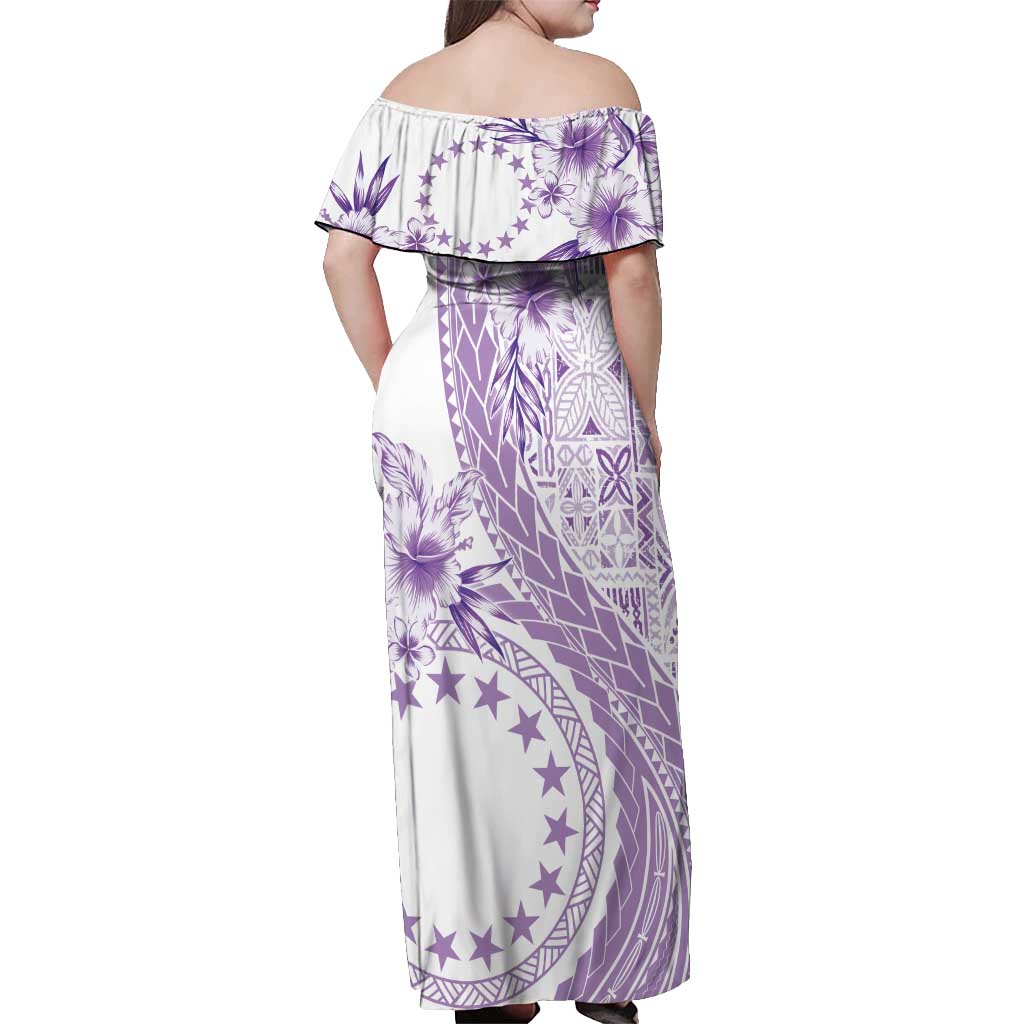 Kia Orana Cook Islands Off Shoulder Maxi Dress Tiare and Stars - Lavender LT7 - Polynesian Pride