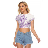 Kia Orana Cook Islands Raglan Cropped T Shirt Tiare and Stars - Lavender