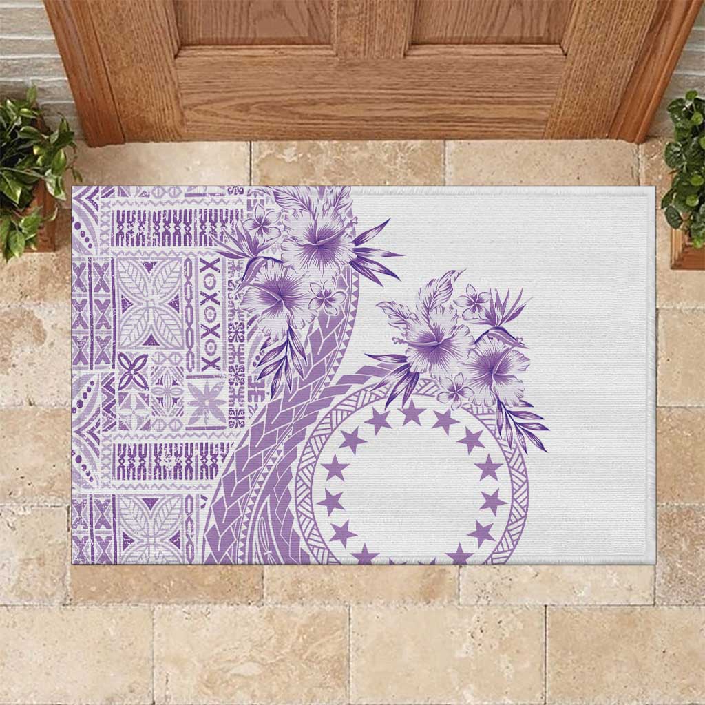 Kia Orana Cook Islands Rubber Doormat Tiare and Stars - Lavender