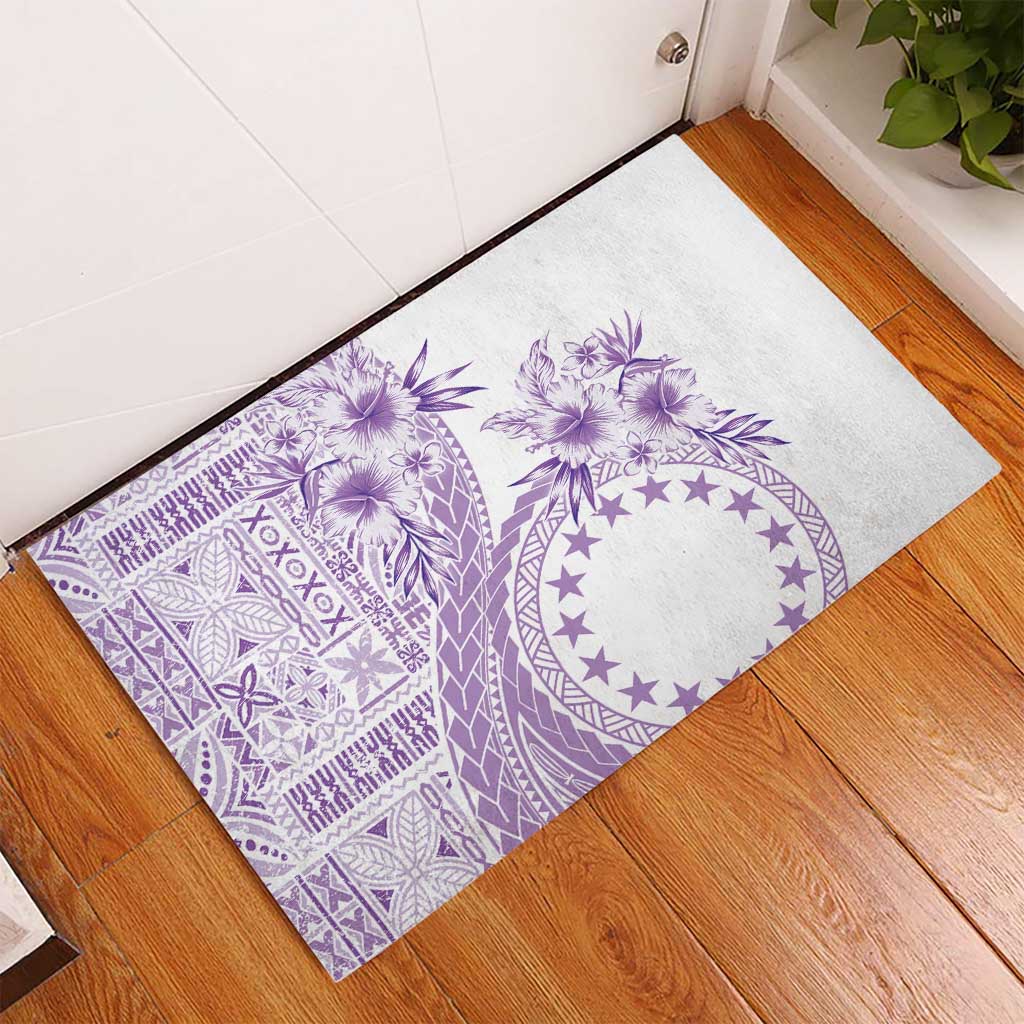 Kia Orana Cook Islands Rubber Doormat Tiare and Stars - Lavender
