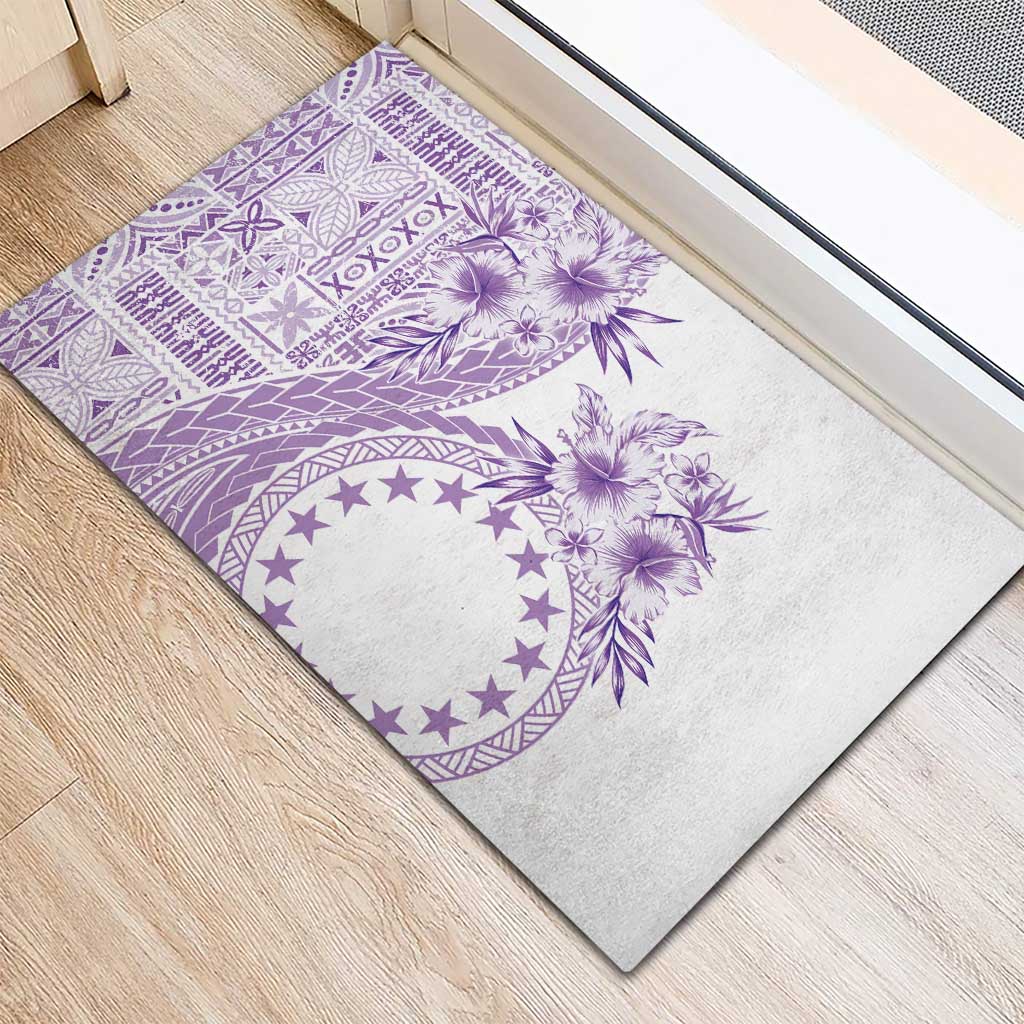 Kia Orana Cook Islands Rubber Doormat Tiare and Stars - Lavender