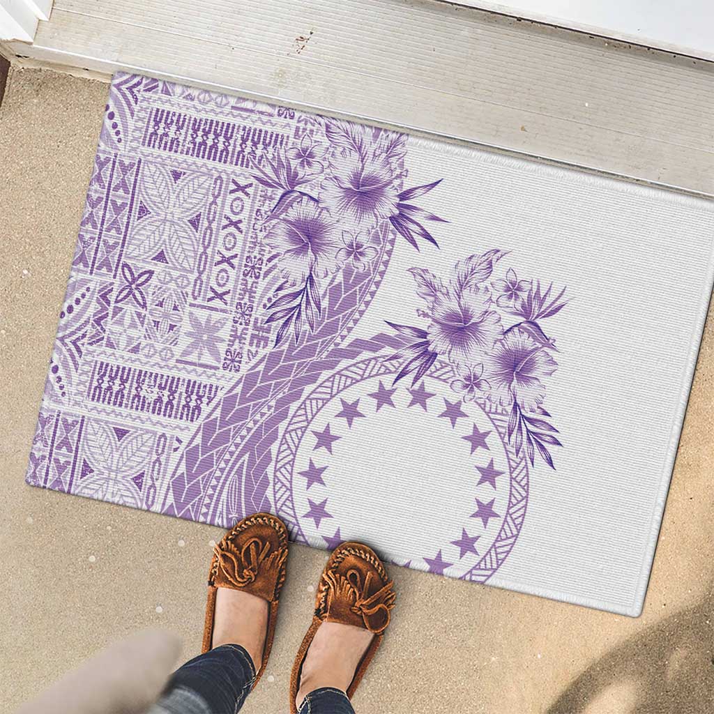 Kia Orana Cook Islands Rubber Doormat Tiare and Stars - Lavender
