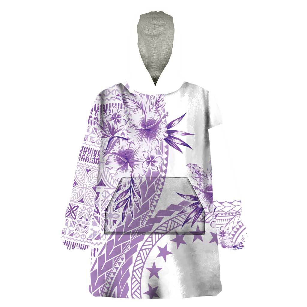 Kia Orana Cook Islands Wearable Blanket Hoodie Tiare and Stars - Lavender