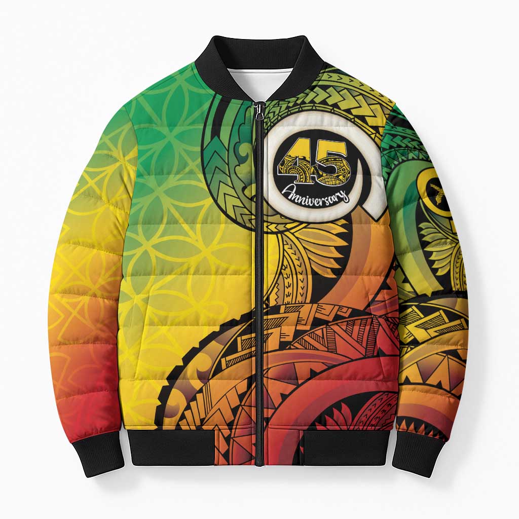 Vanuatu 45th Independence Anniversary Bomber Puffer Jacket Ni-Van Sandroing LT7 Unisex Colorful - Polynesian Pride