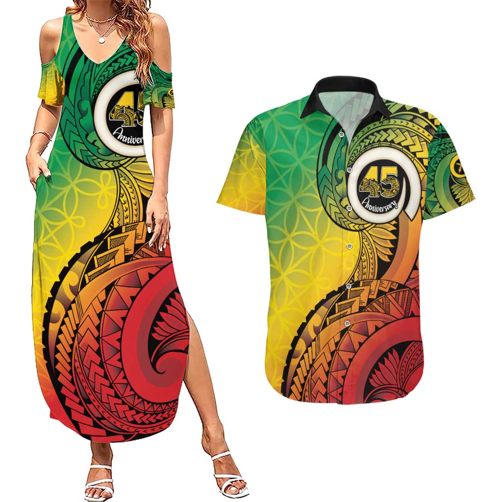 Vanuatu 45th Independence Anniversary Couples Matching Summer Maxi Dress and Hawaiian Shirt Ni-Van Sandroing LT7 Colorful - Polynesian Pride