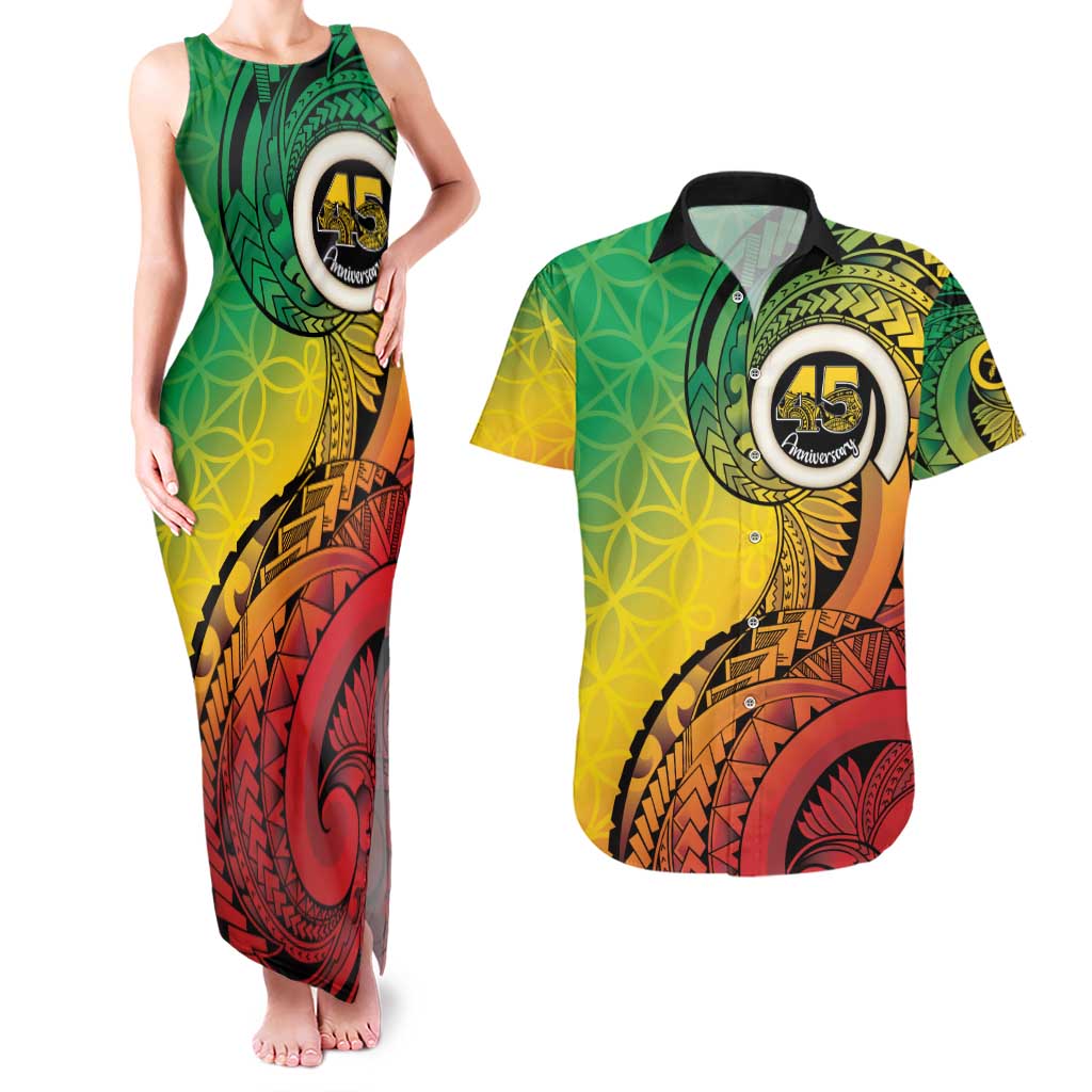 Vanuatu 45th Independence Anniversary Couples Matching Tank Maxi Dress and Hawaiian Shirt Ni-Van Sandroing LT7 Colorful - Polynesian Pride