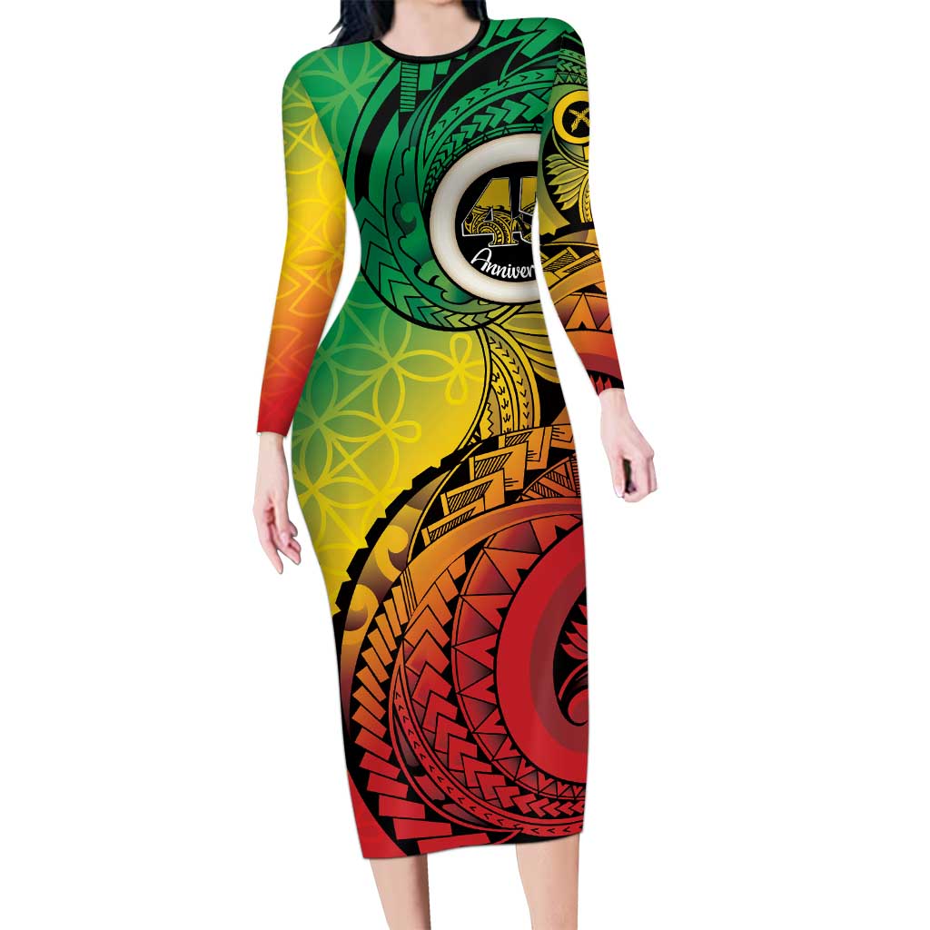 Vanuatu 45th Independence Anniversary Family Matching Long Sleeve Bodycon Dress and Hawaiian Shirt Ni-Van Sandroing LT7 Mom's Dress Colorful - Polynesian Pride