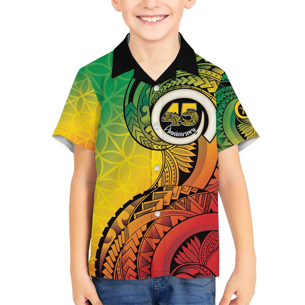 Vanuatu 45th Independence Anniversary Family Matching Short Sleeve Bodycon Dress and Hawaiian Shirt Ni-Van Sandroing LT7 Son's Shirt Colorful - Polynesian Pride
