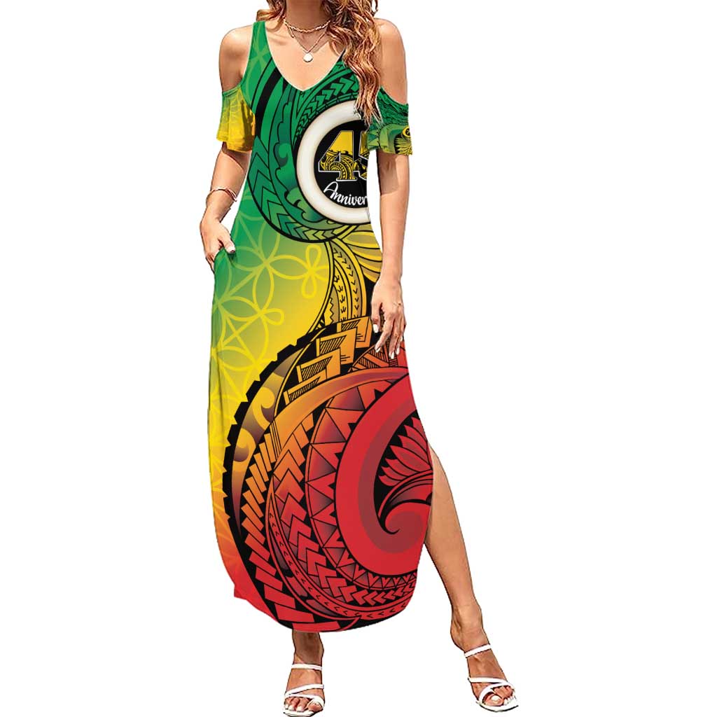 Vanuatu 45th Independence Anniversary Family Matching Summer Maxi Dress and Hawaiian Shirt Ni-Van Sandroing - Polynesian Pride