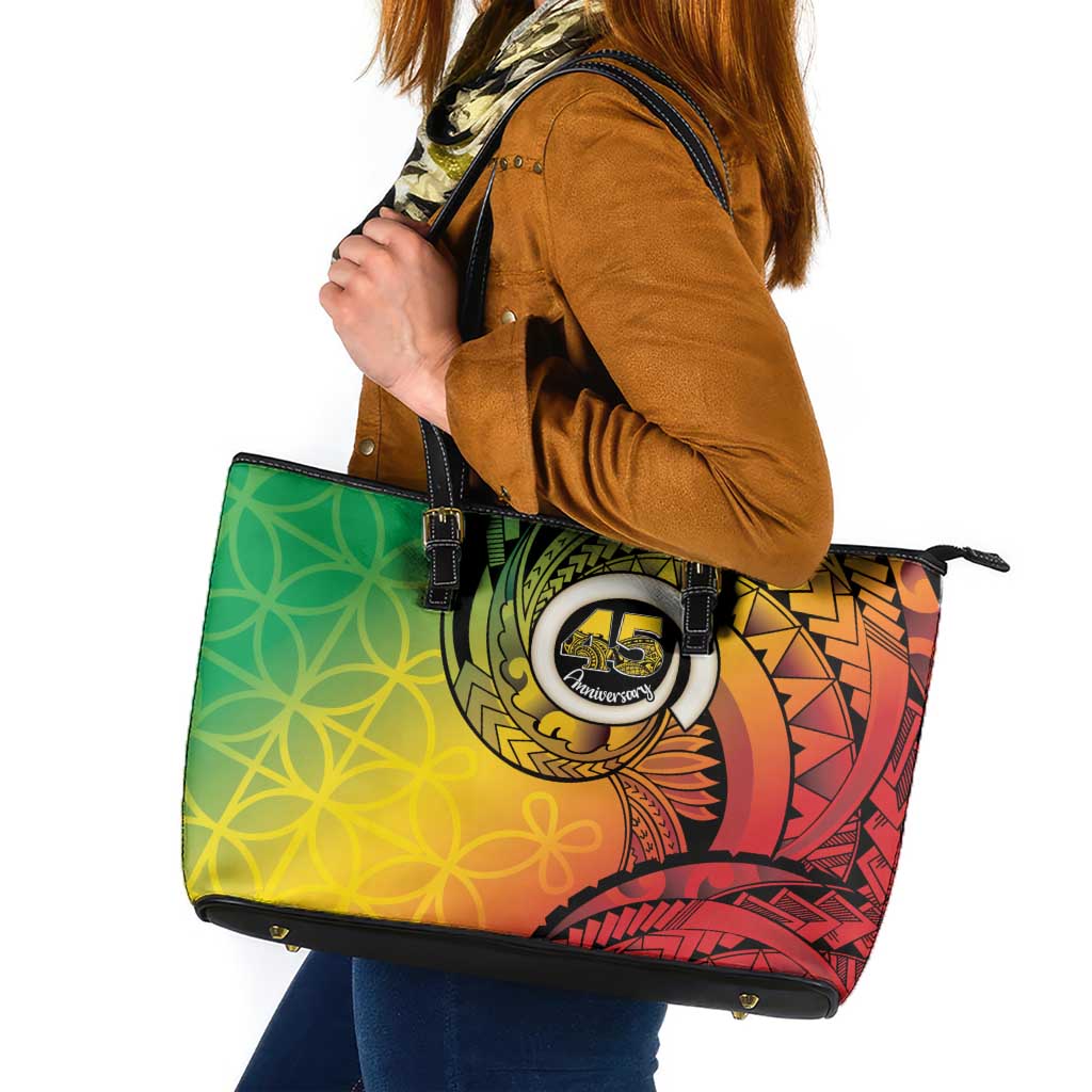 Vanuatu 45th Independence Anniversary Leather Tote Bag Ni-Van Sandroing - Polynesian Pride