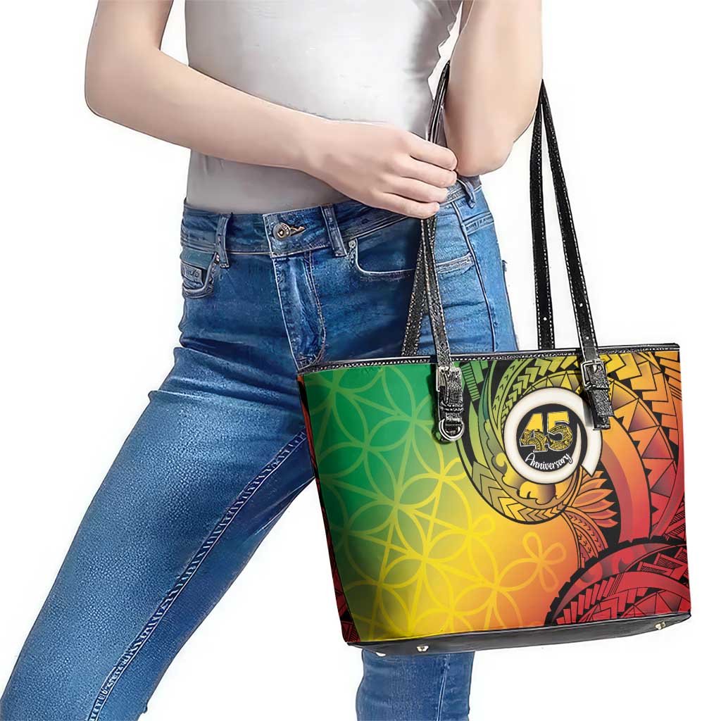 Vanuatu 45th Independence Anniversary Leather Tote Bag Ni-Van Sandroing - Polynesian Pride