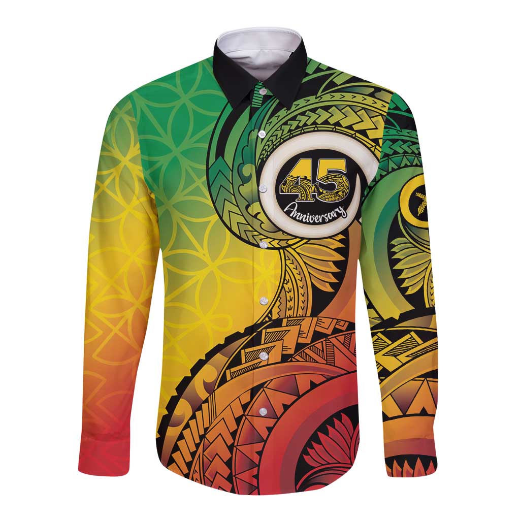 Vanuatu 45th Independence Anniversary Long Sleeve Button Shirt Ni-Van Sandroing LT7 Unisex Colorful - Polynesian Pride