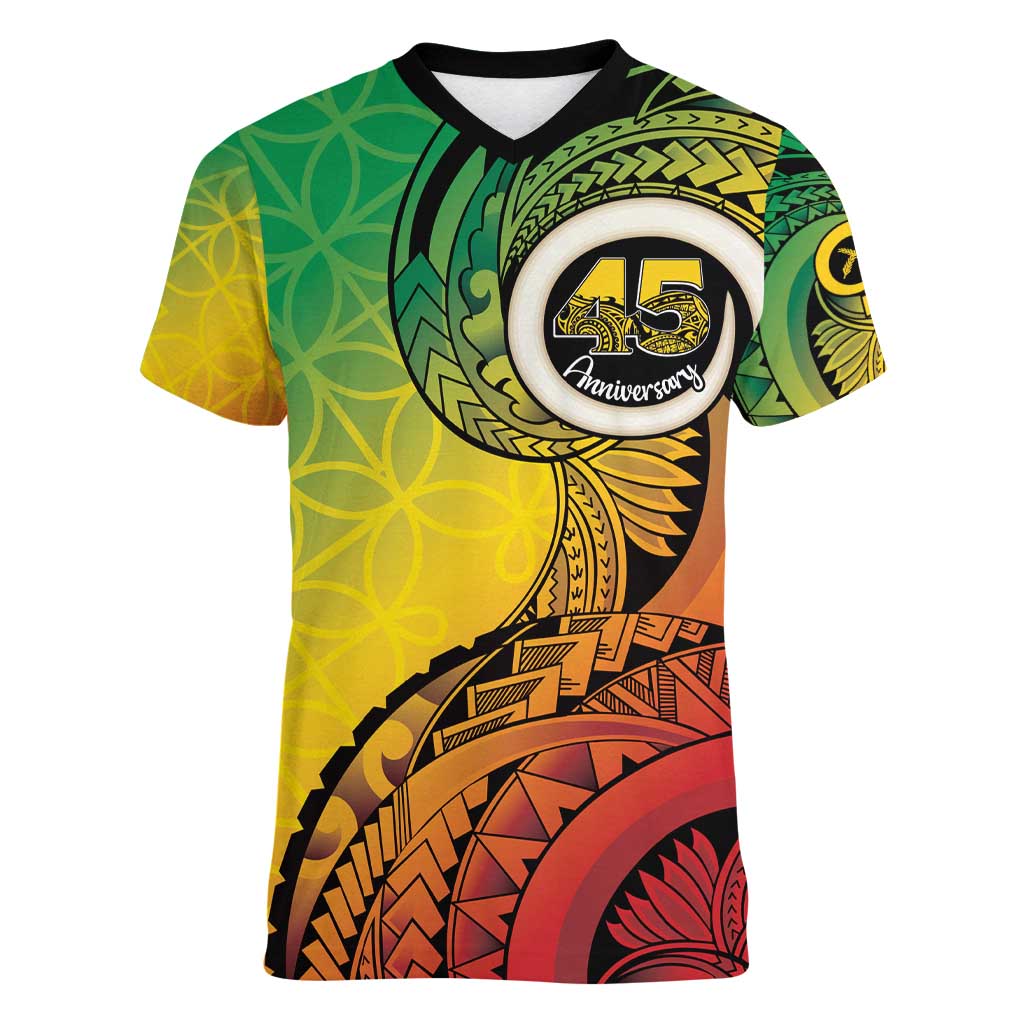 Vanuatu 45th Independence Anniversary Women V-Neck T-Shirt Ni-Van Sandroing - Polynesian Pride